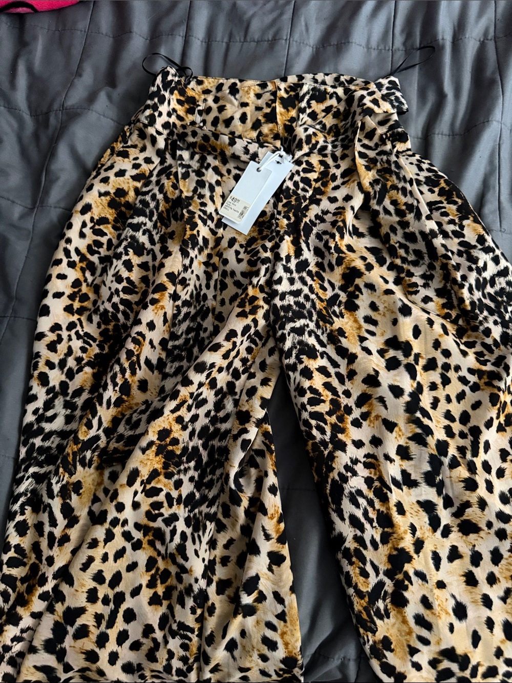 Aakaa Leopard Print Wide Leg Pants - Black, Tan, Cream